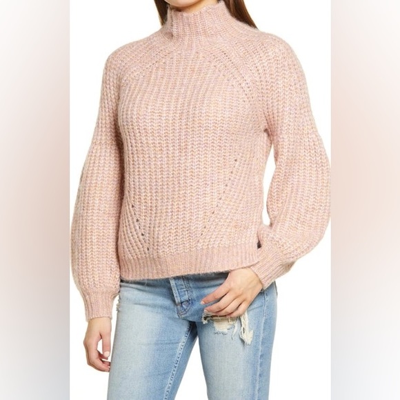 All in Favor Women's Mockneck Pink Puff Sleeve Sweater Size S - Picture 1 of 7